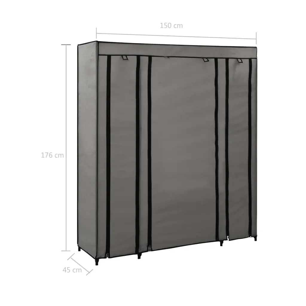 Wardrobe with Compartments and Rods Grey 150x45x176 cm Fabric Price