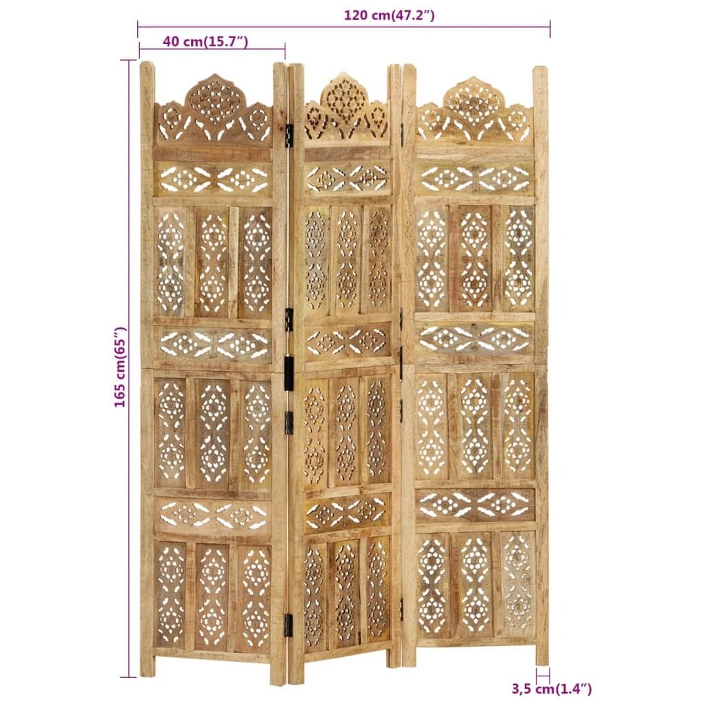 Hand Carved 3-Panel Room Divider 120x165 cm Solid Mango Wood Price