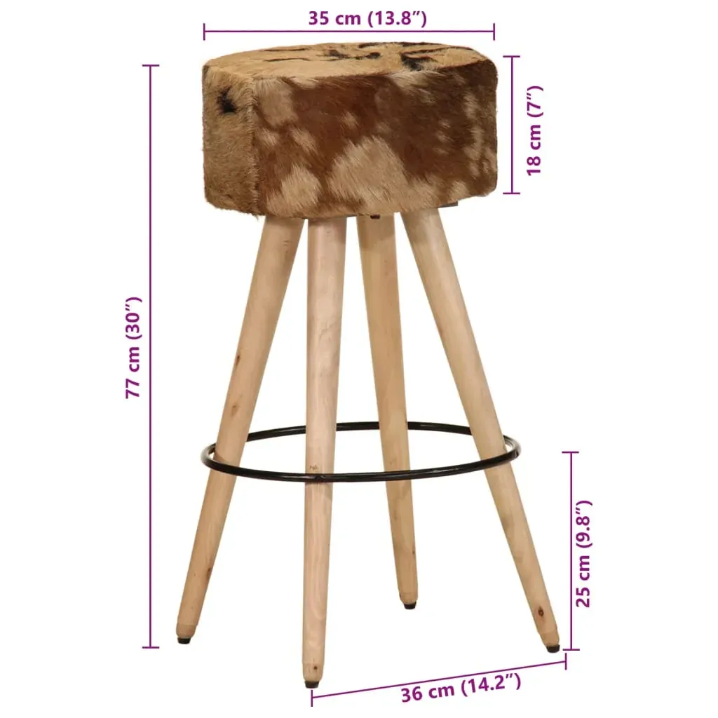 Bar Stools 2 pcs Brown Rough Mango Wood and Real Leather Price