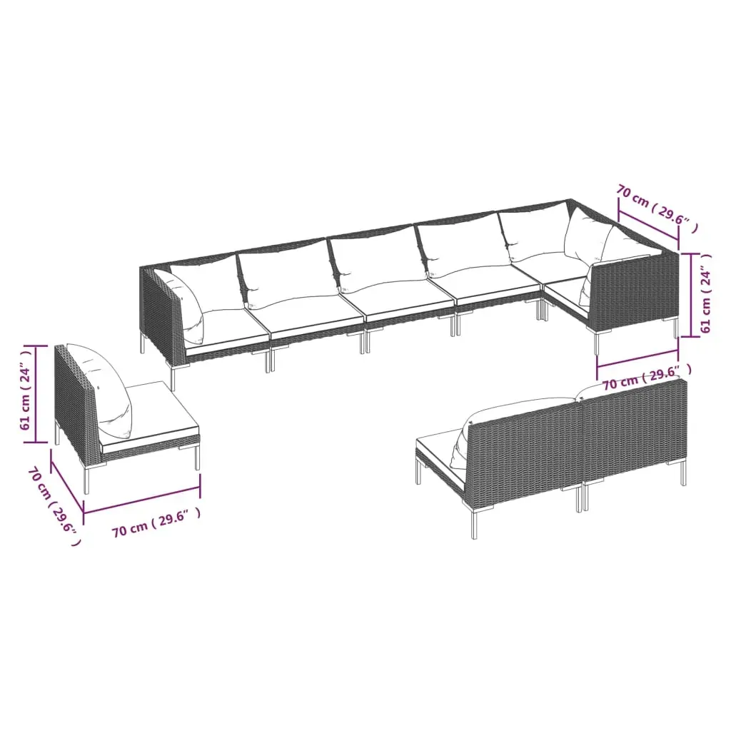 9 Piece Garden Lounge Set with Cushions Poly Rattan Dark Grey Price