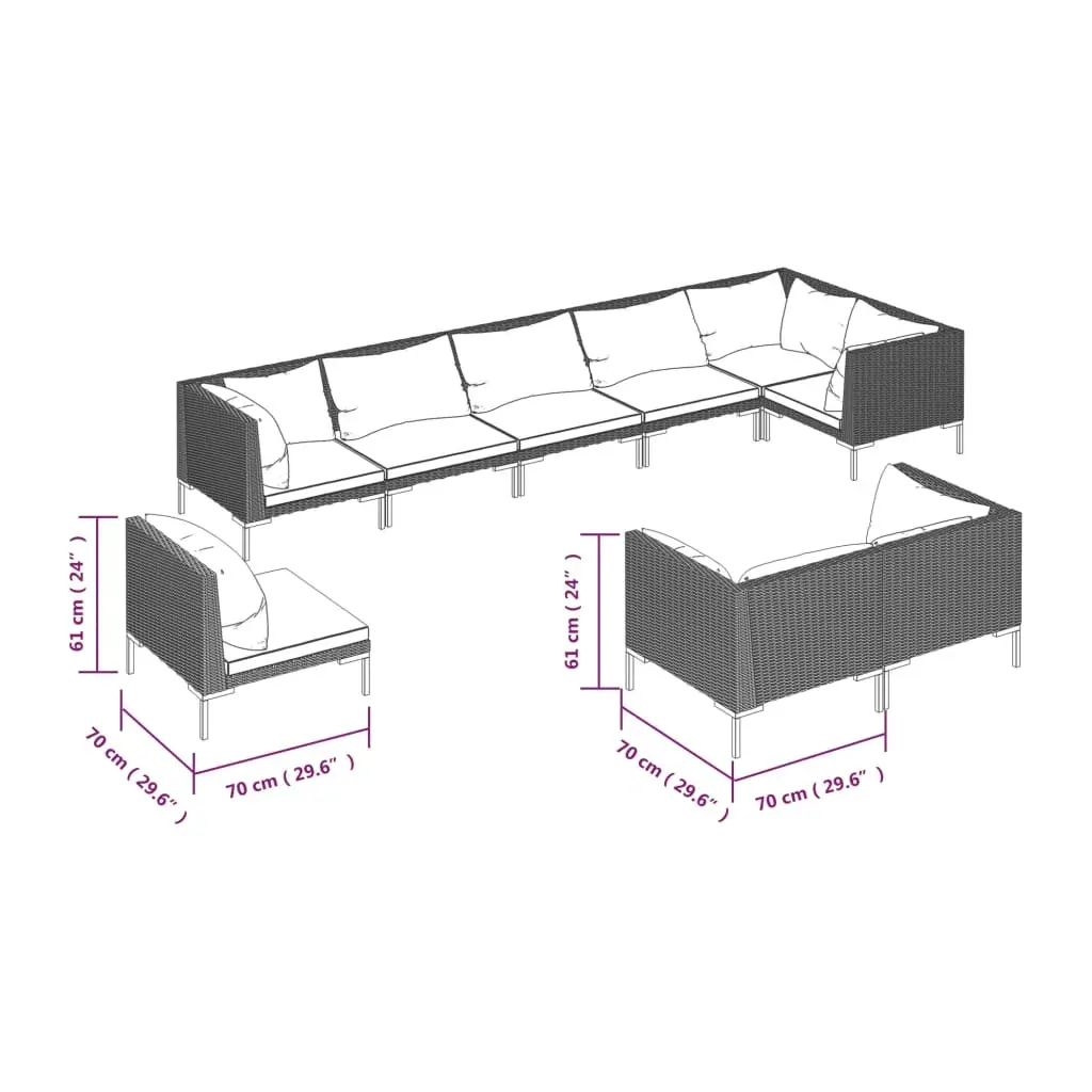 9 Piece Garden Lounge Set with Cushions Round Rattan Dark Grey Price