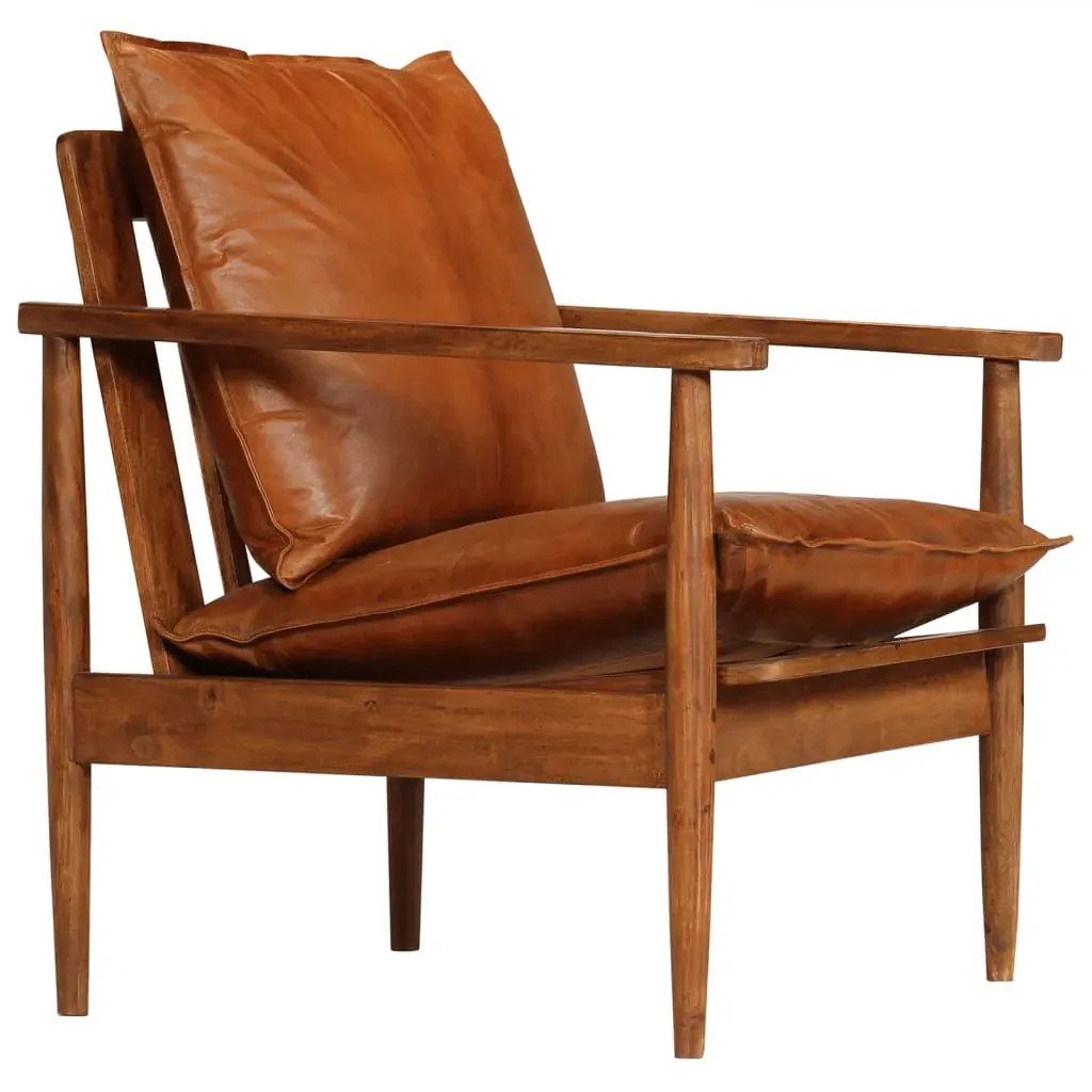 2 Piece Sofa Set Brown Real Leather and Solid Wood Acacia Price