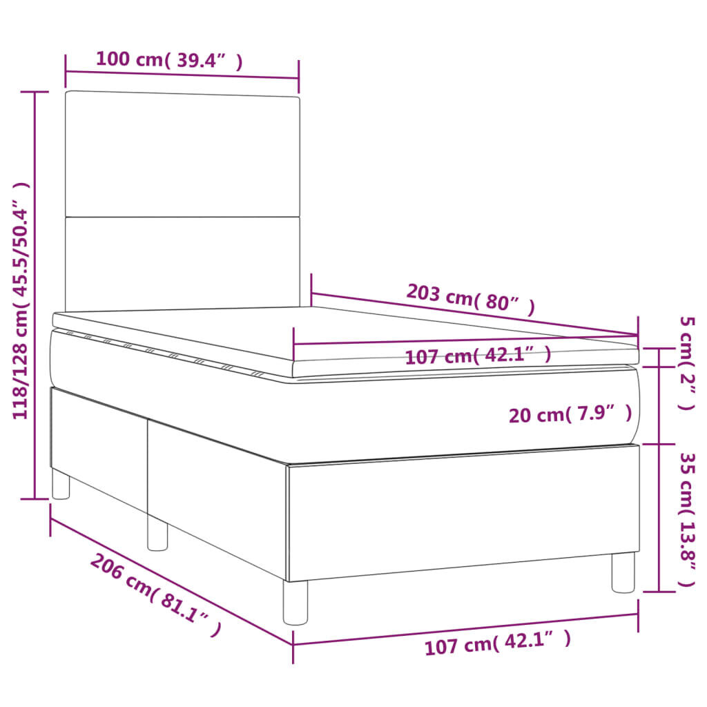 Box Spring Bed with Mattress&LED Dark Grey 106x203 cm King Single Size Fabric Price