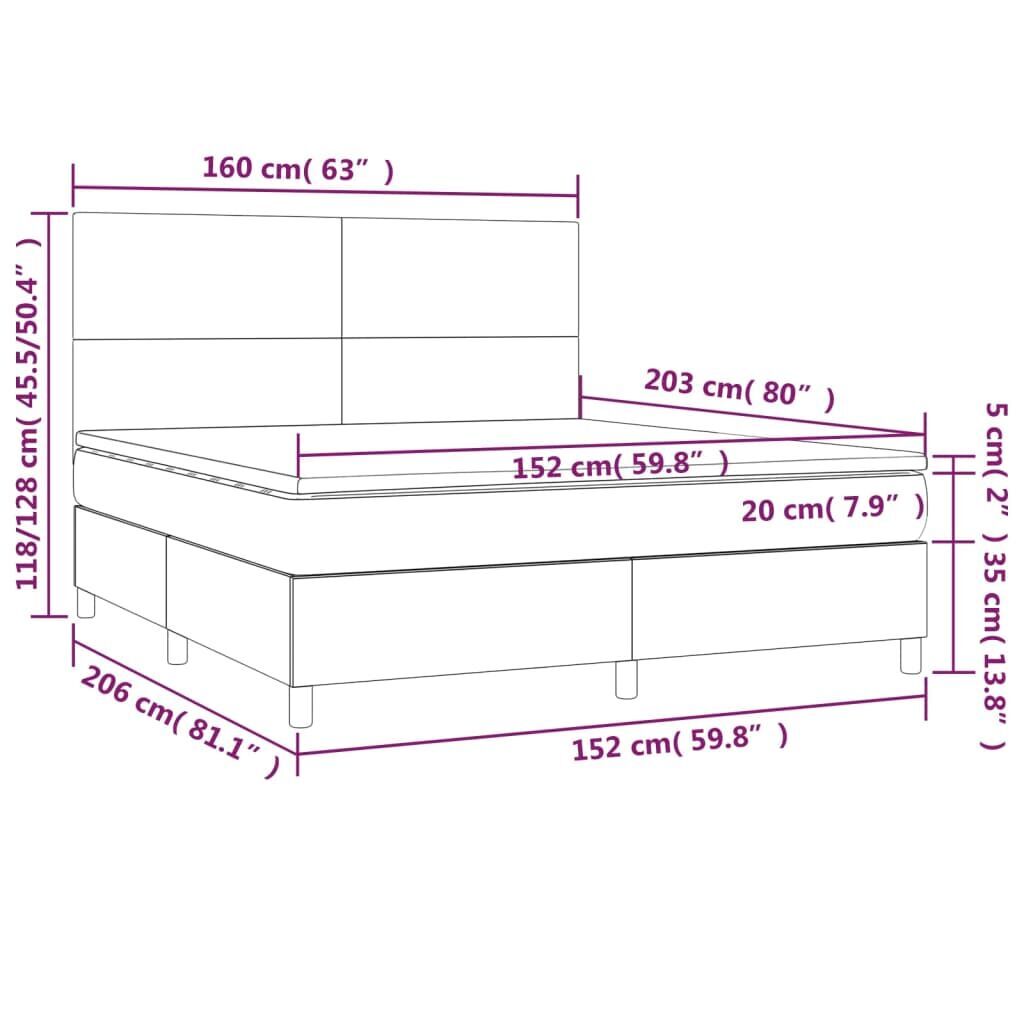 Box Spring Bed with Mattress&LED Dark Grey 153x203 cm Queen Size Velvet Price