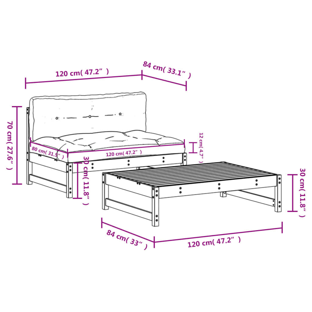 2 Piece Garden Lounge Set with Cushions Black Solid Wood Price