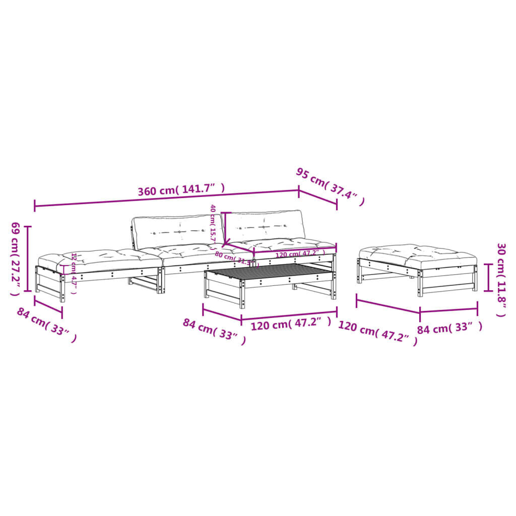 5 Piece Garden Lounge Set with Cushions Solid Wood Price