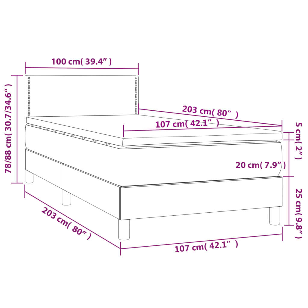 Box Spring Bed with Mattress&LED Dark Grey 100x200cm Fabric Price