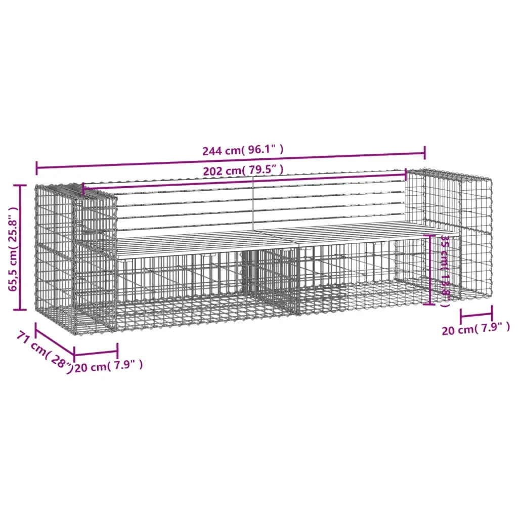 Garden Bench Gabion Design 244x71x65.5 cm Solid Wood Douglas Price