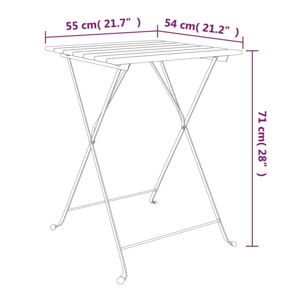Folding Bistro Table 55x54x71 cm Solid Wood Acacia and Steel Price