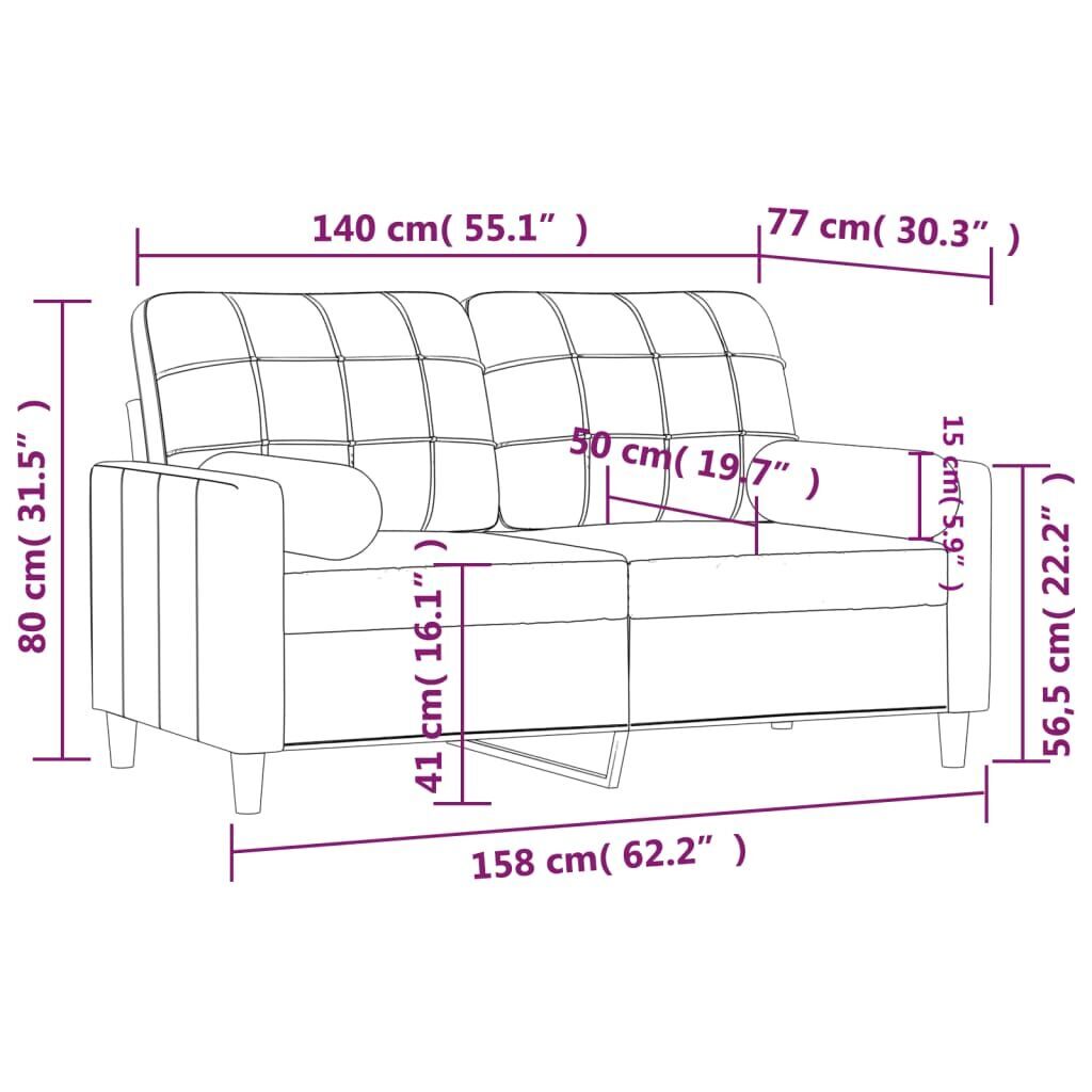 2-Seater Sofa with Throw Pillows Black 140 cm Fabric Price