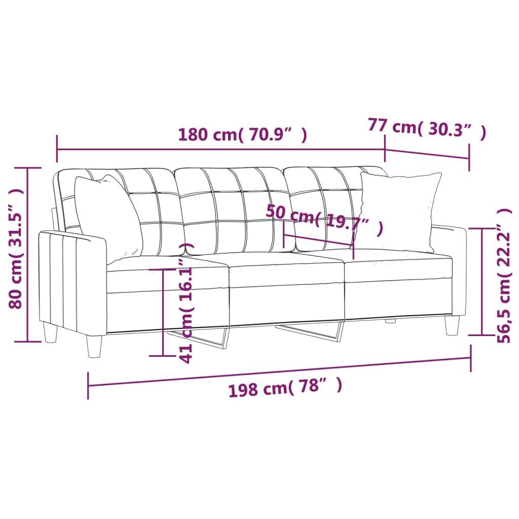3-Seater Sofa with Throw Pillows Black 180 cm Faux Leather Price