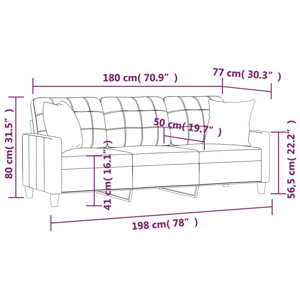 3-Seater Sofa with Throw Pillows Cream 180 cm Faux Leather Price
