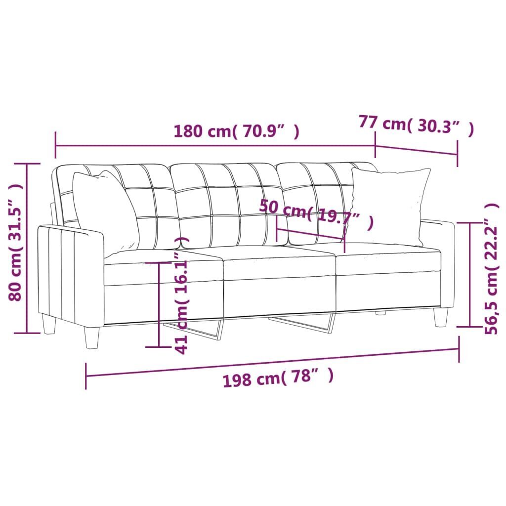 3-Seater Sofa with Throw Pillows Grey 180 cm Faux Leather Price