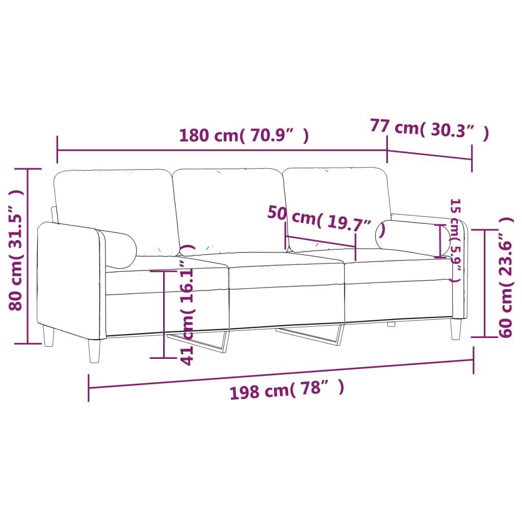 3-Seater Sofa with Throw Pillows Black 180 cm Velvet Price