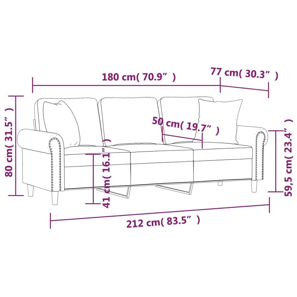 3-Seater Sofa with Throw Pillows Dark Grey 180 cm Velvet Price