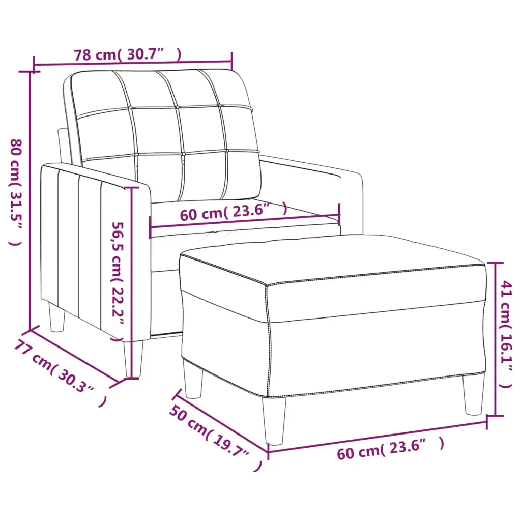 Sofa Chair with Footstool Light Grey 60 cm Fabric Price