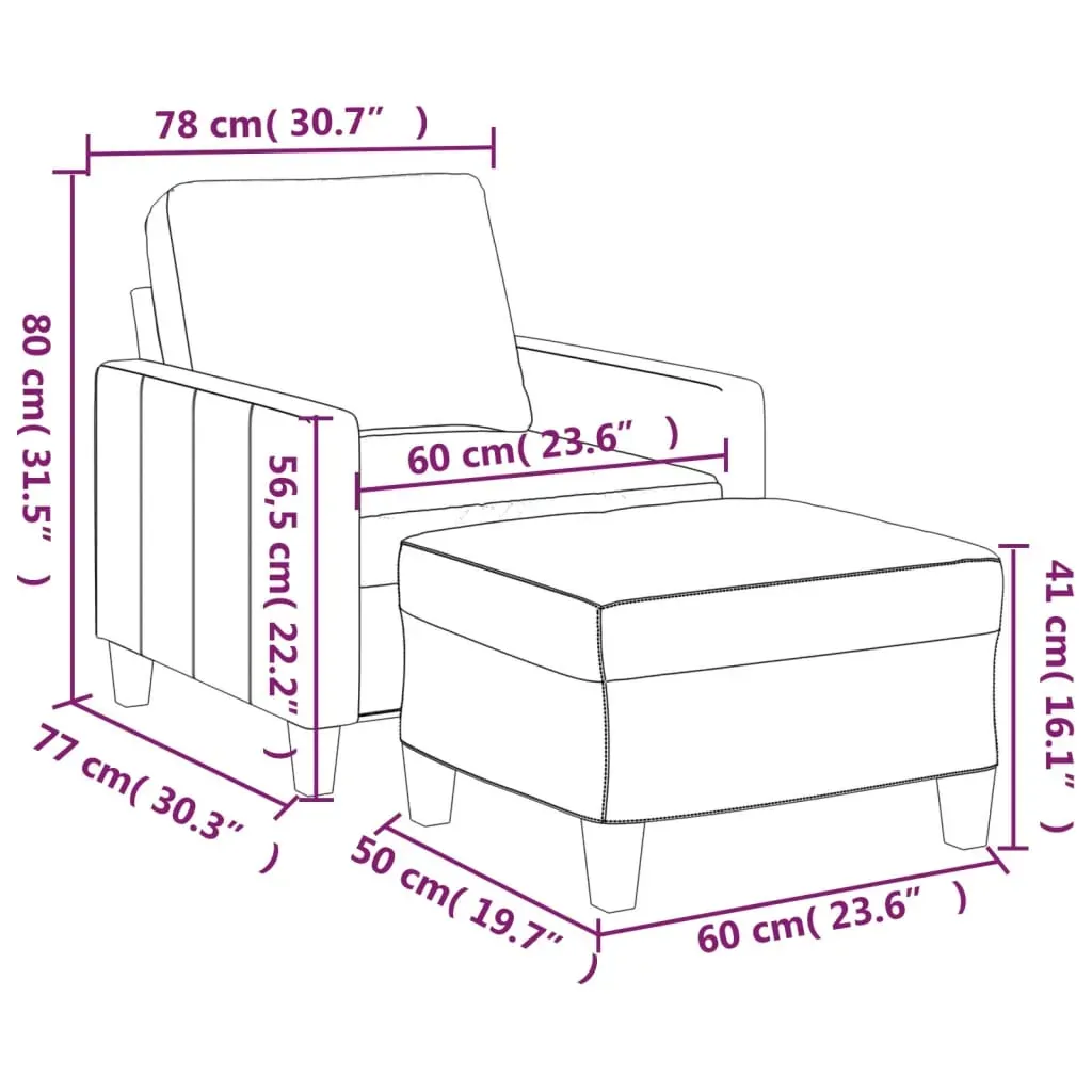 Sofa Chair with Footstool Cream 60 cm Faux Leather Price