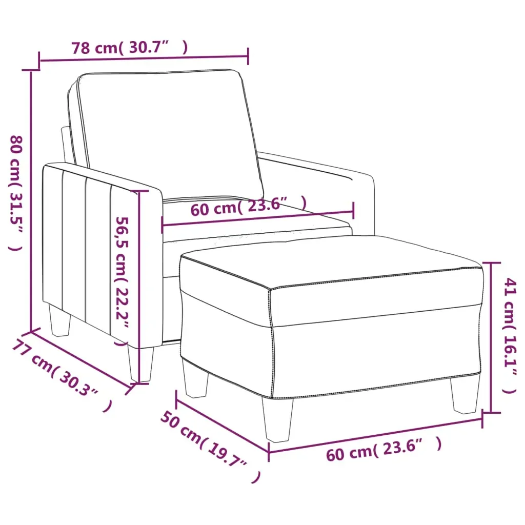 Sofa Chair with Footstool Light Grey 60 cm Fabric Price