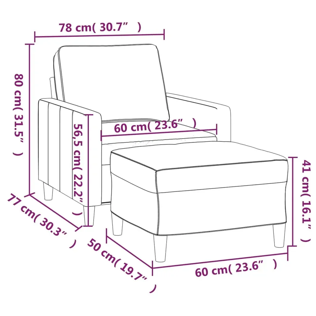 Sofa Chair with Footstool Light Grey 60 cm Velvet Price