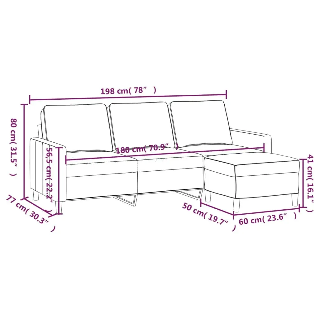 3-Seater Sofa with Footstool Light Grey 180 cm Velvet Price