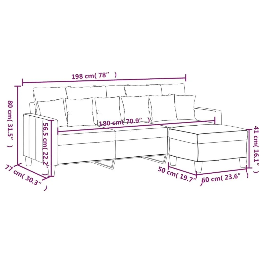 3-Seater Sofa with Footstool Light Grey 180 cm Fabric Price