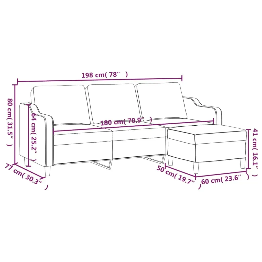 3-Seater Sofa with Footstool Black 180 cm Fabric Price