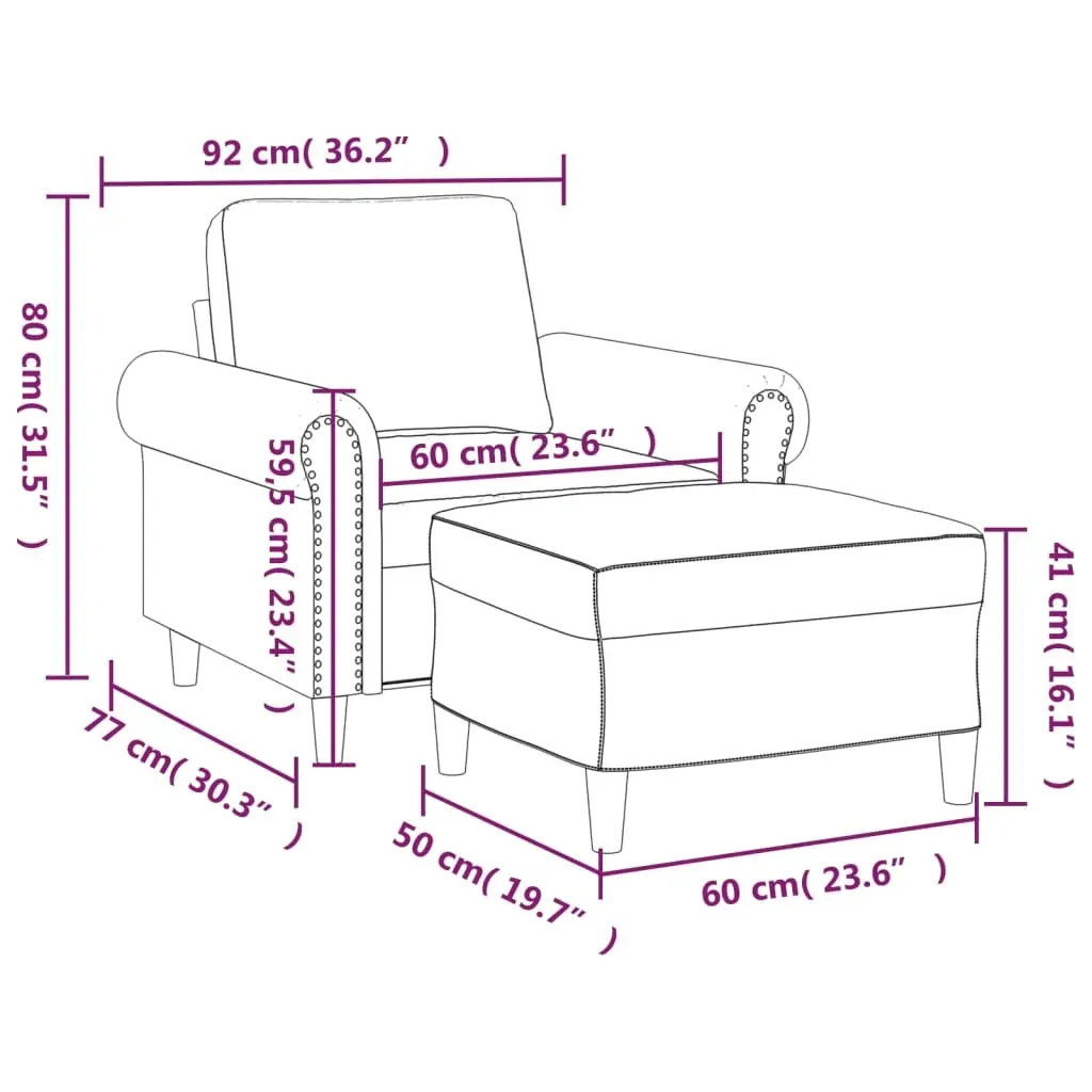 Sofa Chair with Footstool Black 60 cm Faux Leather Price