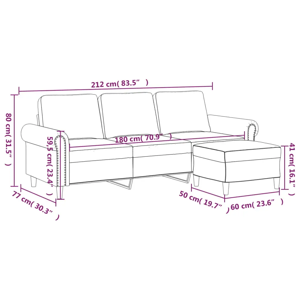 3-Seater Sofa with Footstool Light Grey 180 cm Velvet Price