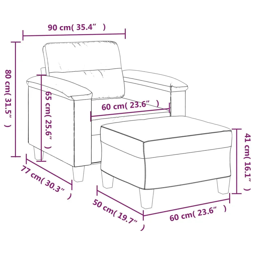 Sofa Chair with Footstool Dark Grey 60 cm Microfibre Fabric Price