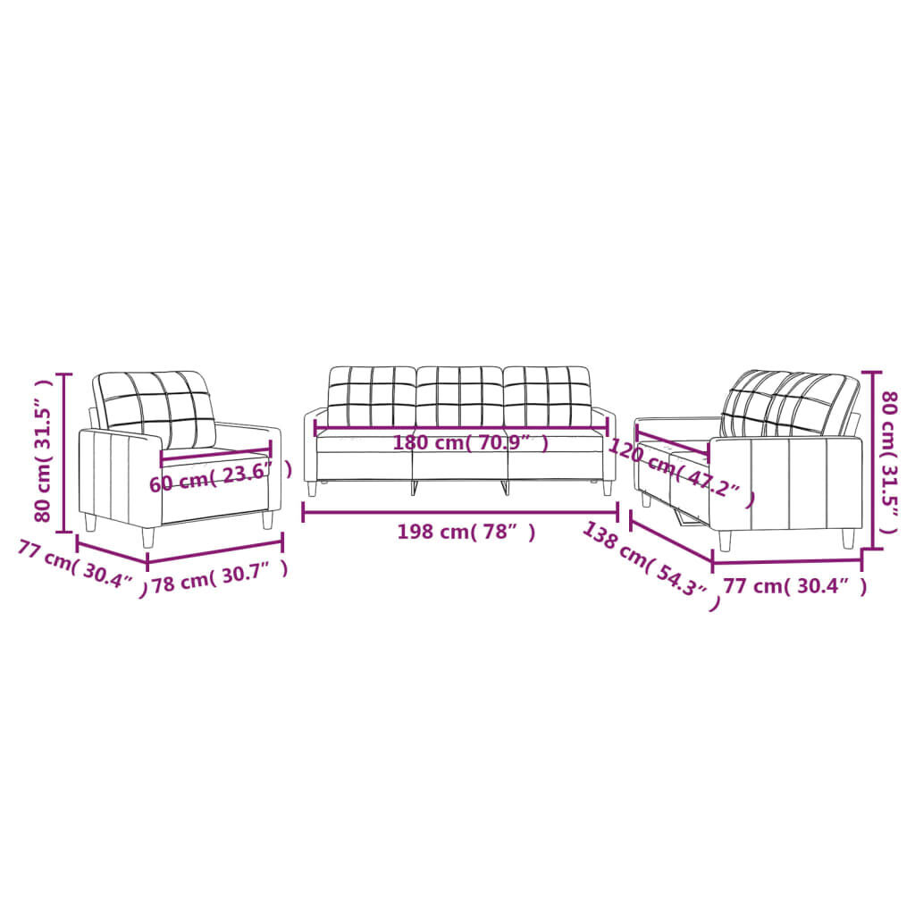 3 Piece Sofa Set with Cushions Black Fabric Price