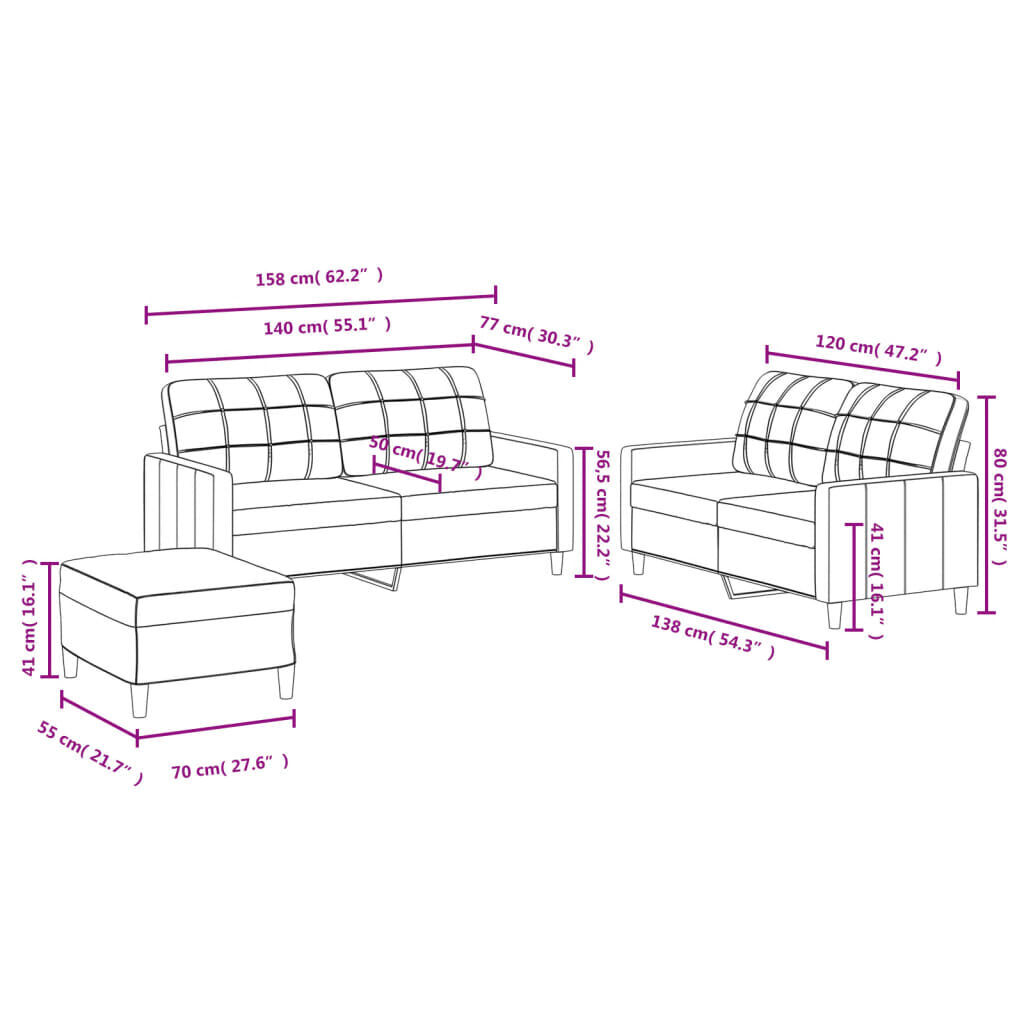 3 Piece Sofa Set with Cushions Light Grey Fabric Price