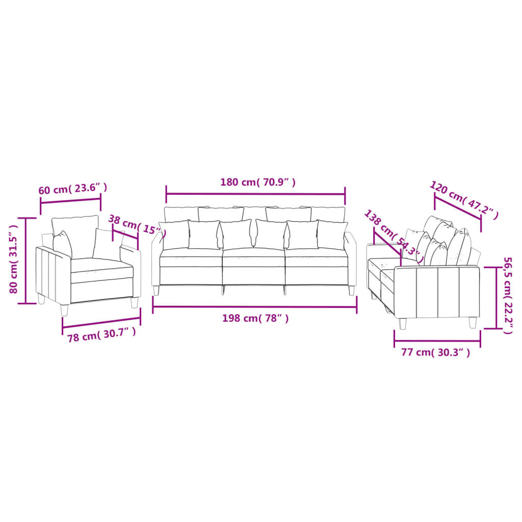 3 Piece Sofa Set with Pillows Light Grey Fabric Price