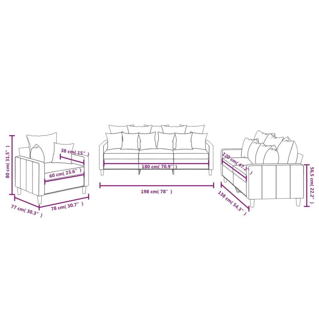 3 Piece Sofa Set with Cushions Light Grey Velvet Price