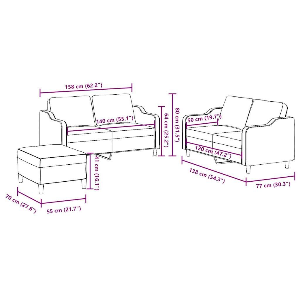 3 Piece Sofa Set with Cushions Black Fabric Price