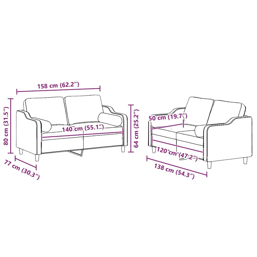 2 Piece Sofa Set with Pillows Light Grey Fabric Price
