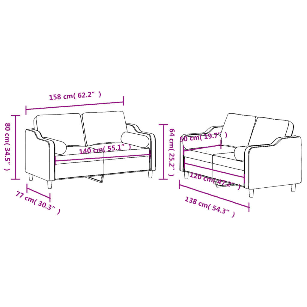 2 Piece Sofa Set with Pillows Black Fabric Price