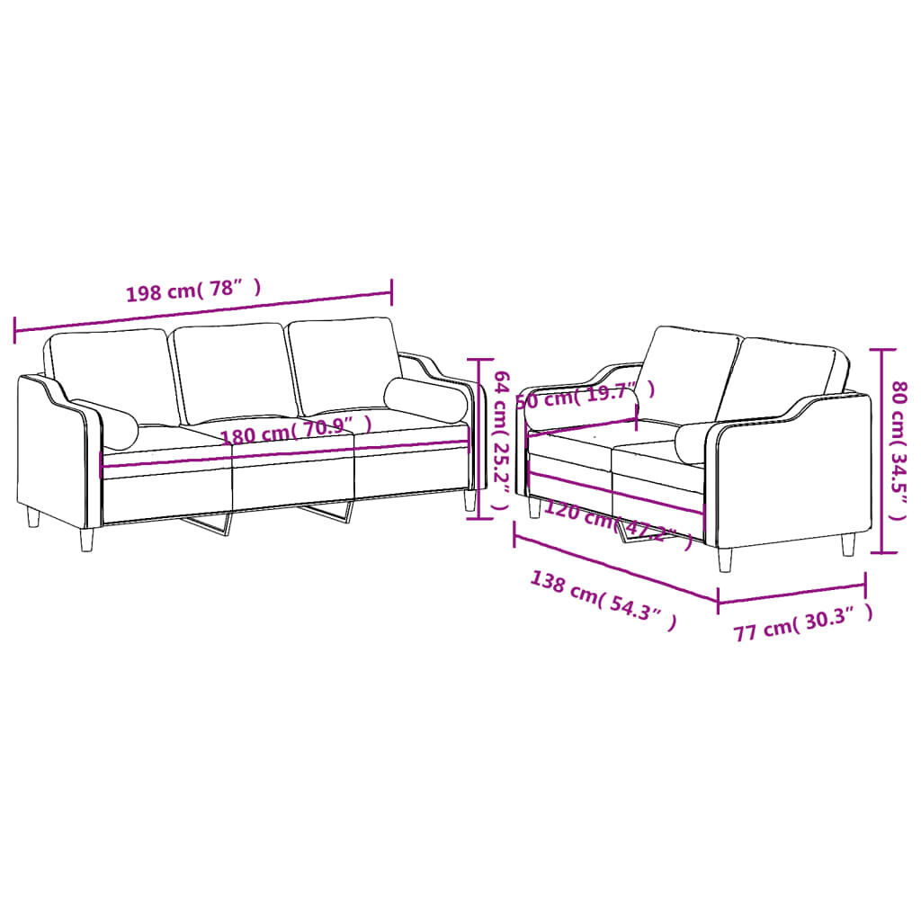 2 Piece Sofa Set with Pillows Black Fabric Price