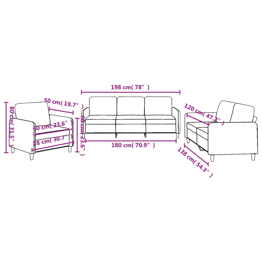 3 Piece Sofa Set with Cushions Black Fabric Price