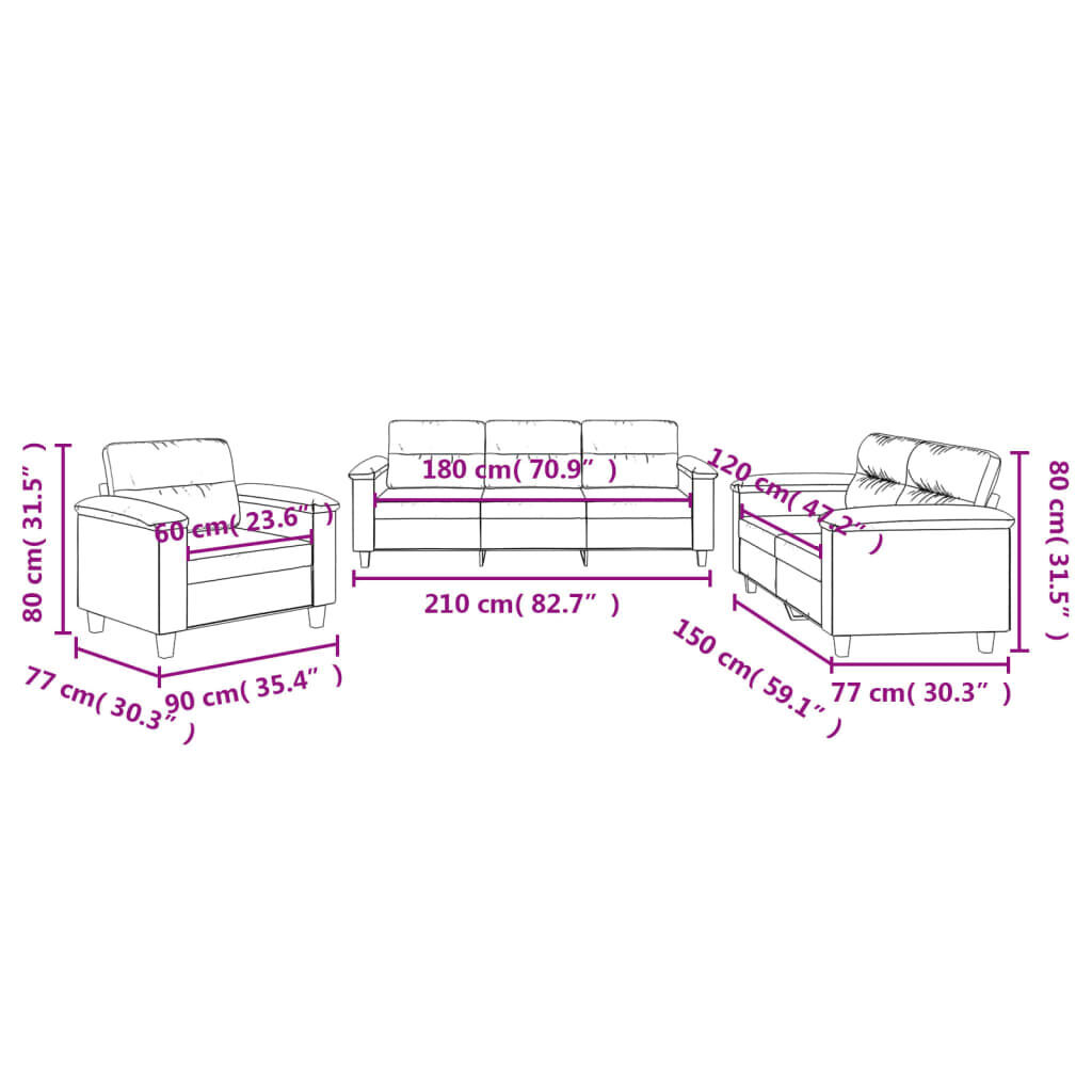 3 Piece Sofa Set with Cushions Dark Grey Microfibre Fabric Price