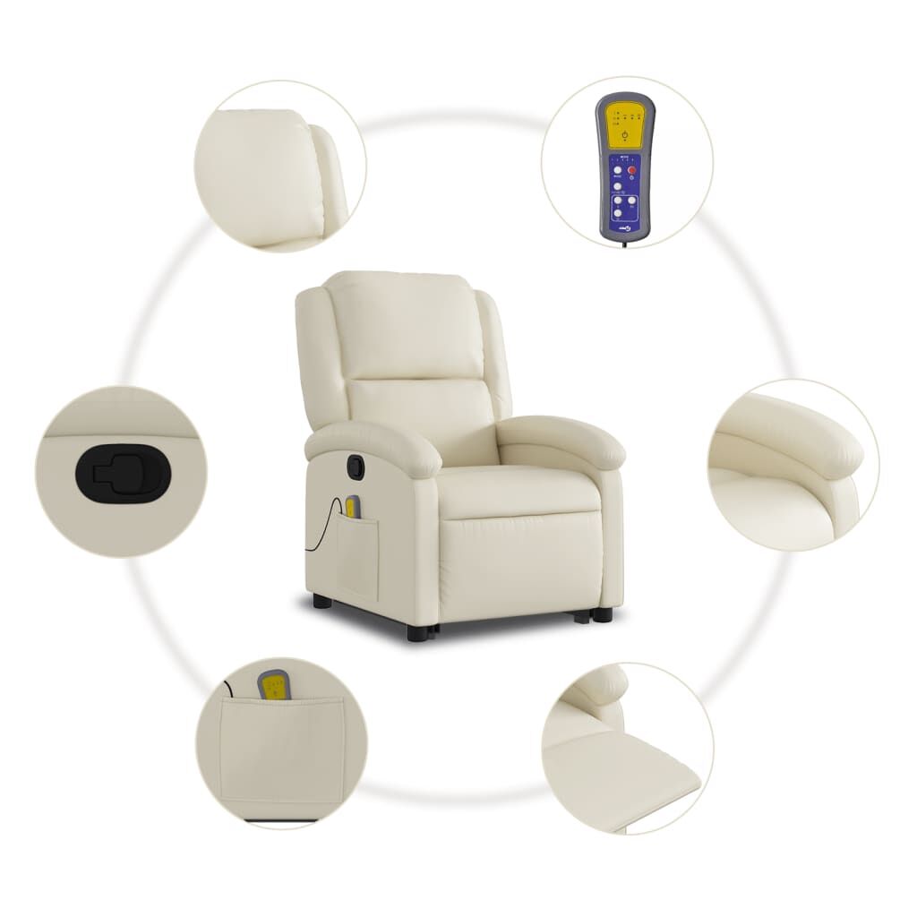 Stand up Massage Recliner Chair Cream Faux Leather Price