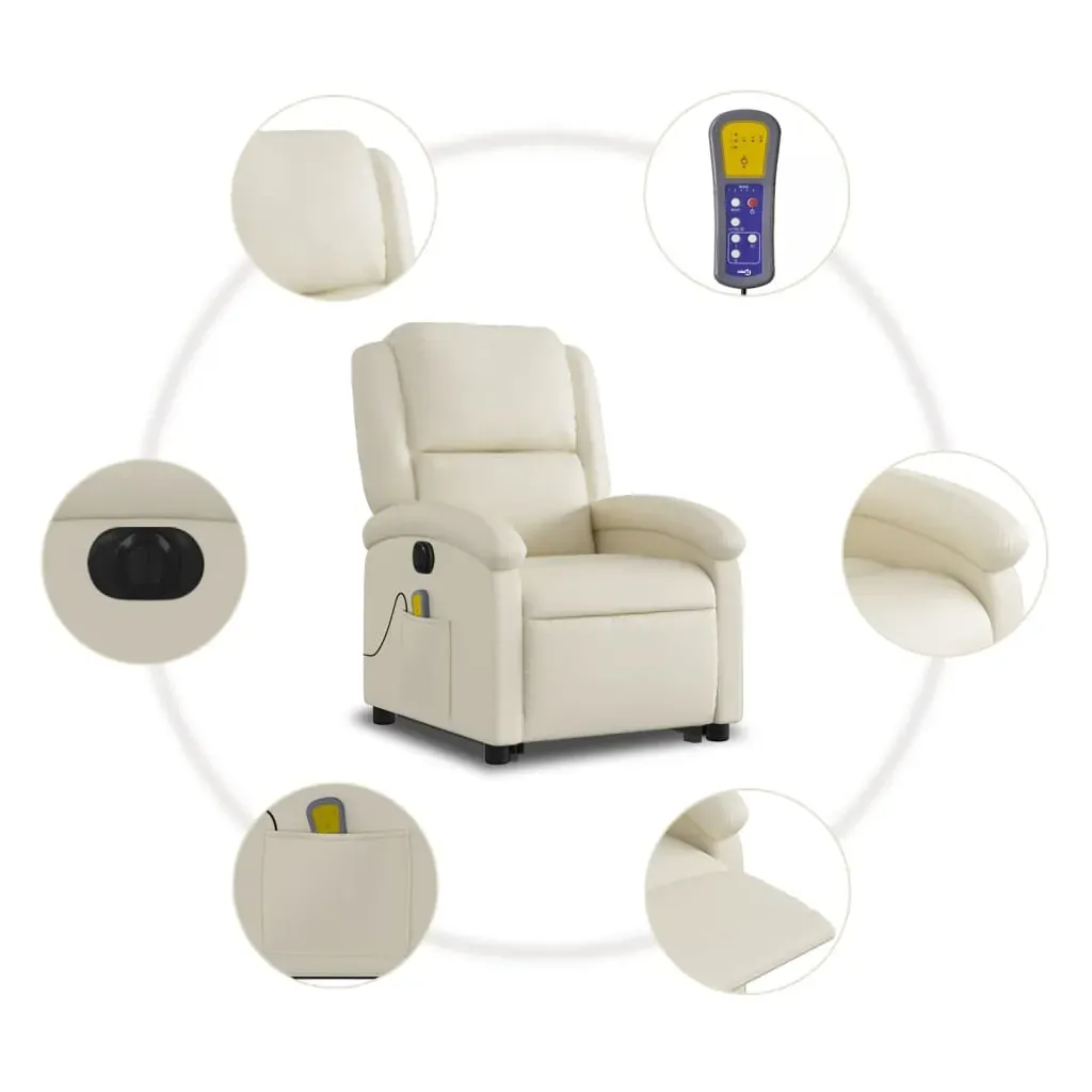 Electric Stand up Massage Recliner Chair Cream Faux Leather Price
