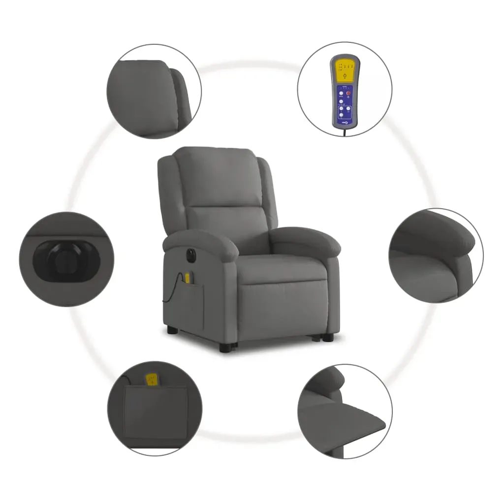 Electric Stand up Massage Recliner Chair Grey Real Leather Price