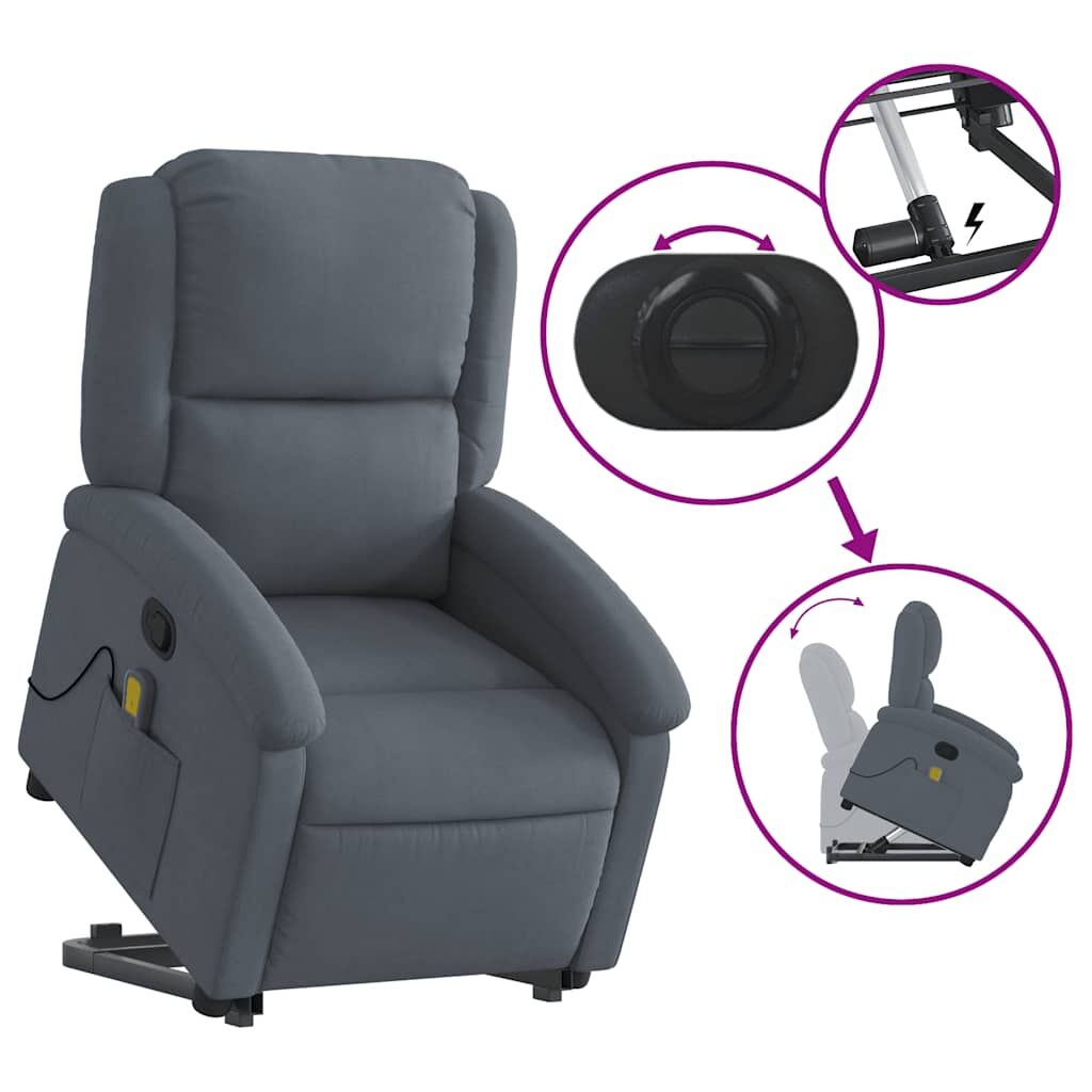 Stand up Massage Recliner Chair Dark Grey Velvet Price