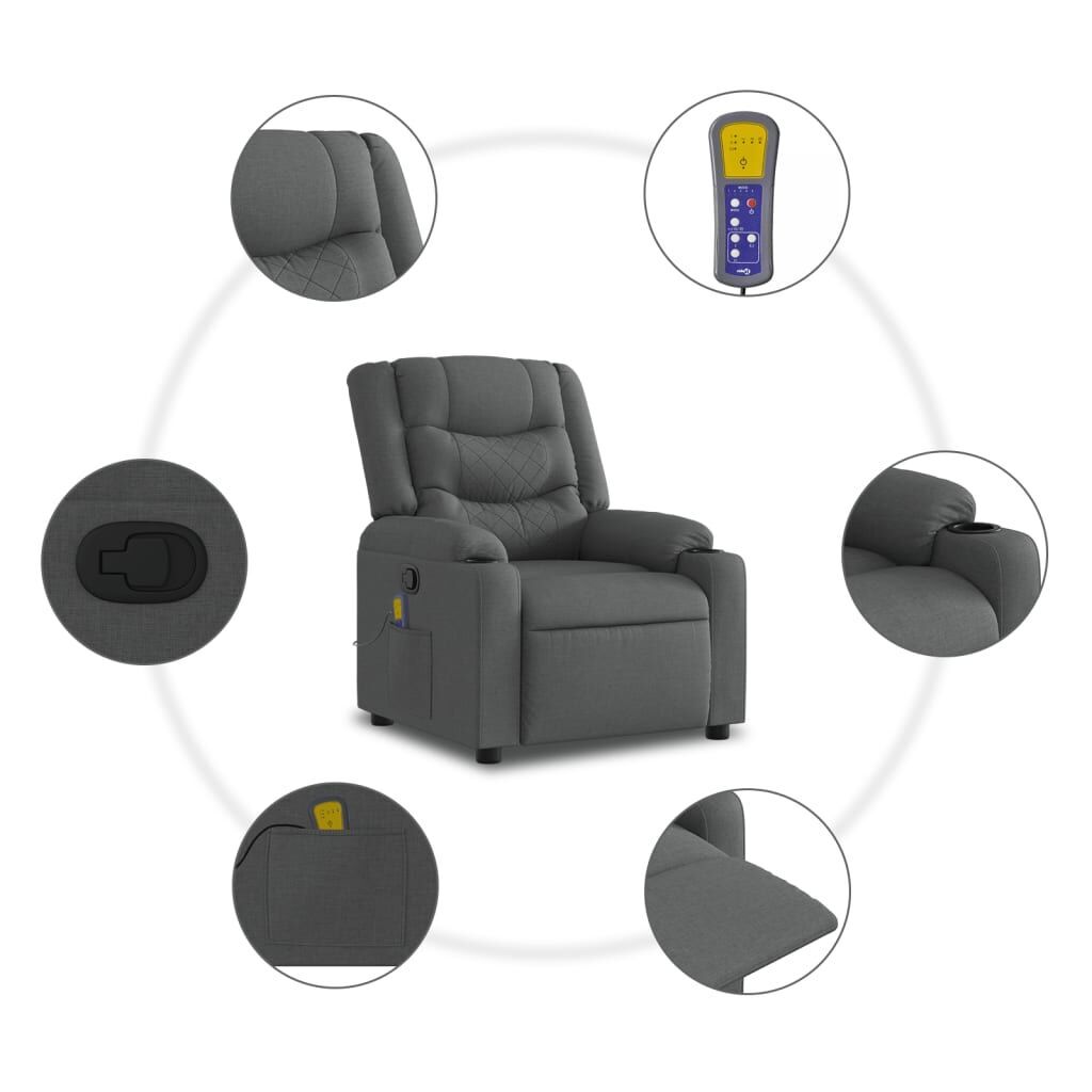 Stand up Massage Recliner Chair Dark Grey Fabric Price