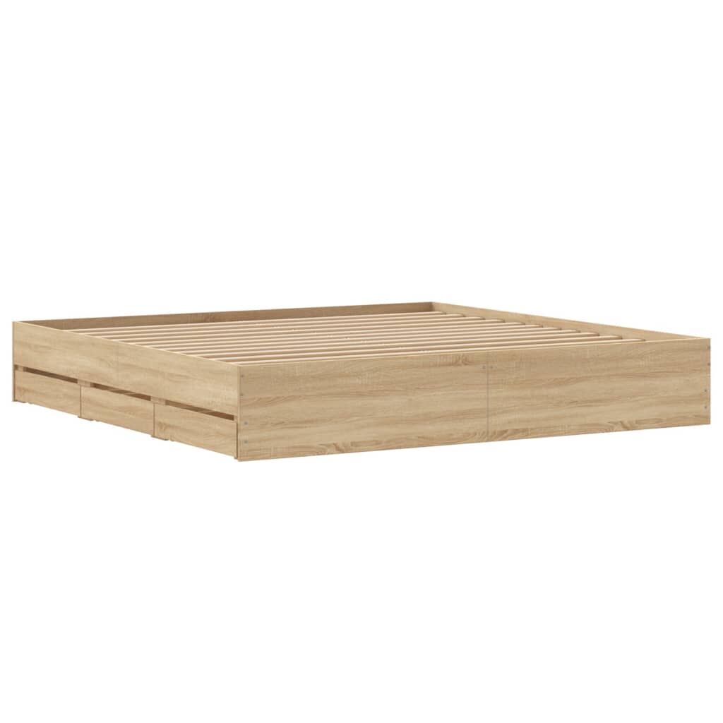 Bed Frame with Drawers without Mattress Sonoma Oak 183x203 cm King Price