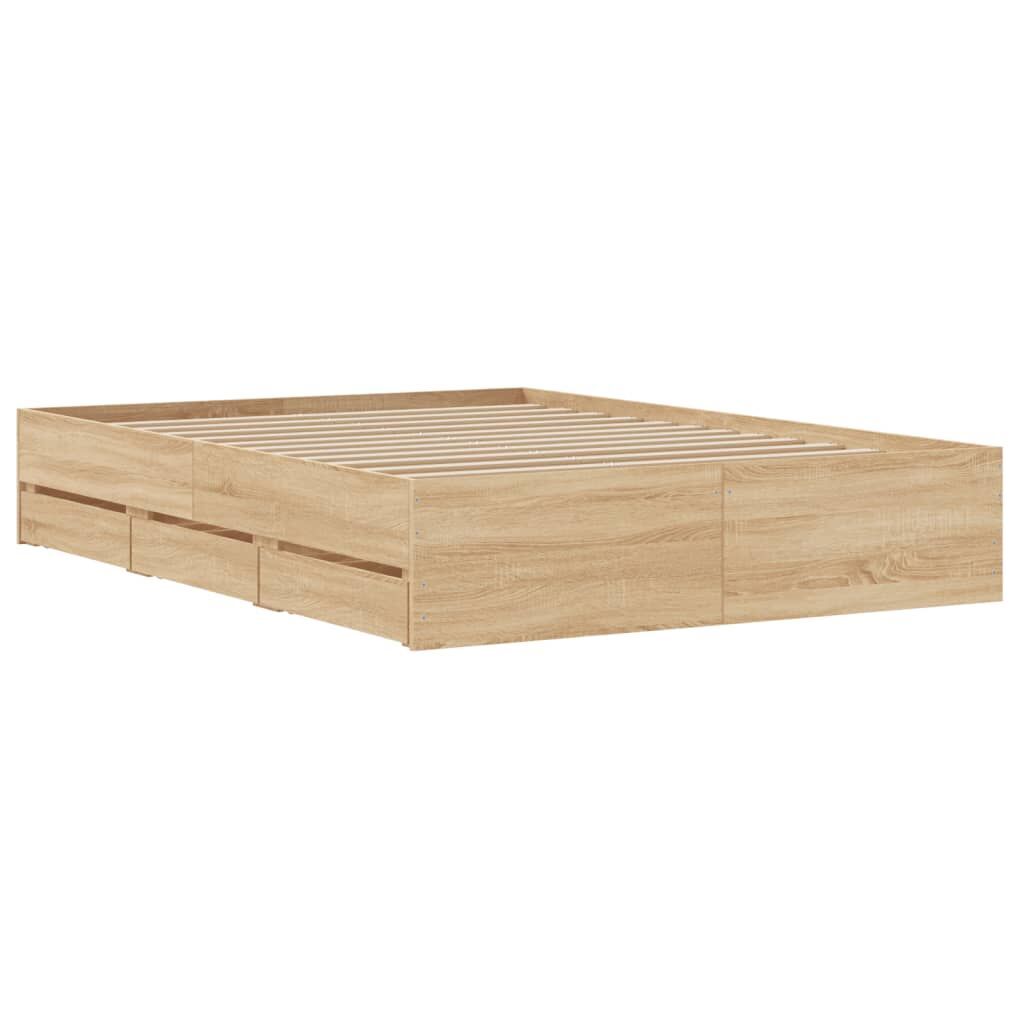 Bed Frame with Drawers without Mattress Sonoma Oak 135x190 cm Price