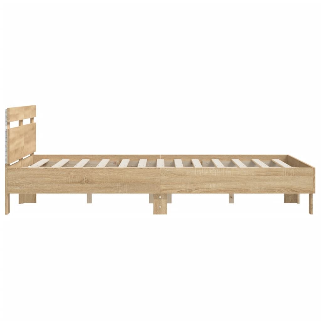 Bed Frame with LED without Mattress Sonoma Oak 150x200 cm Price