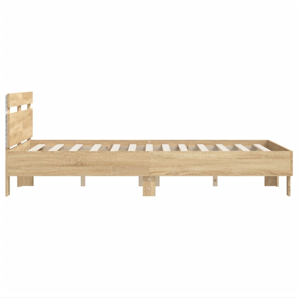 Bed Frame with LED without Mattress Sonoma Oak 135x190 cm Price