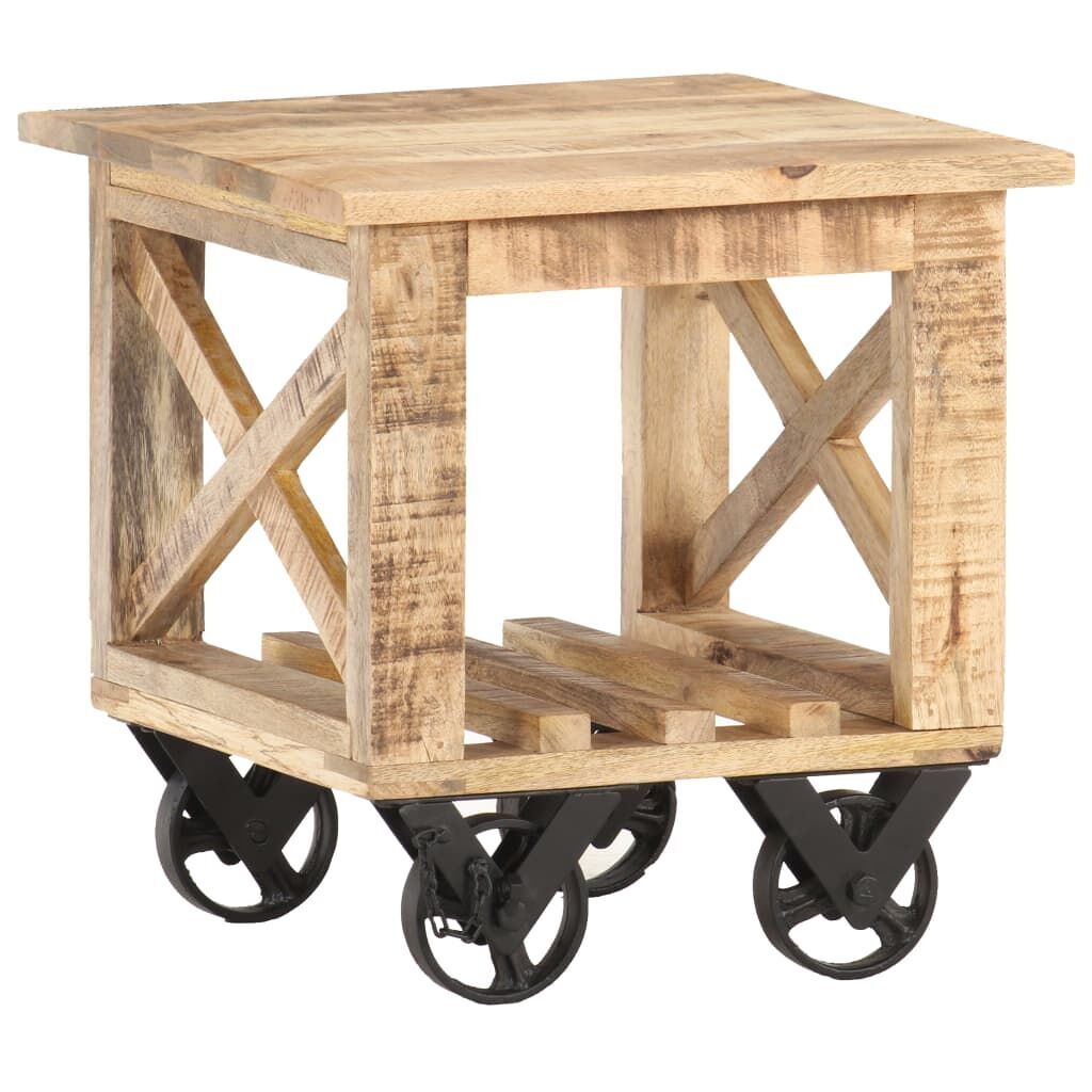 Side Table with Wheels 40x40x42 cm Rough Mango Wood Price