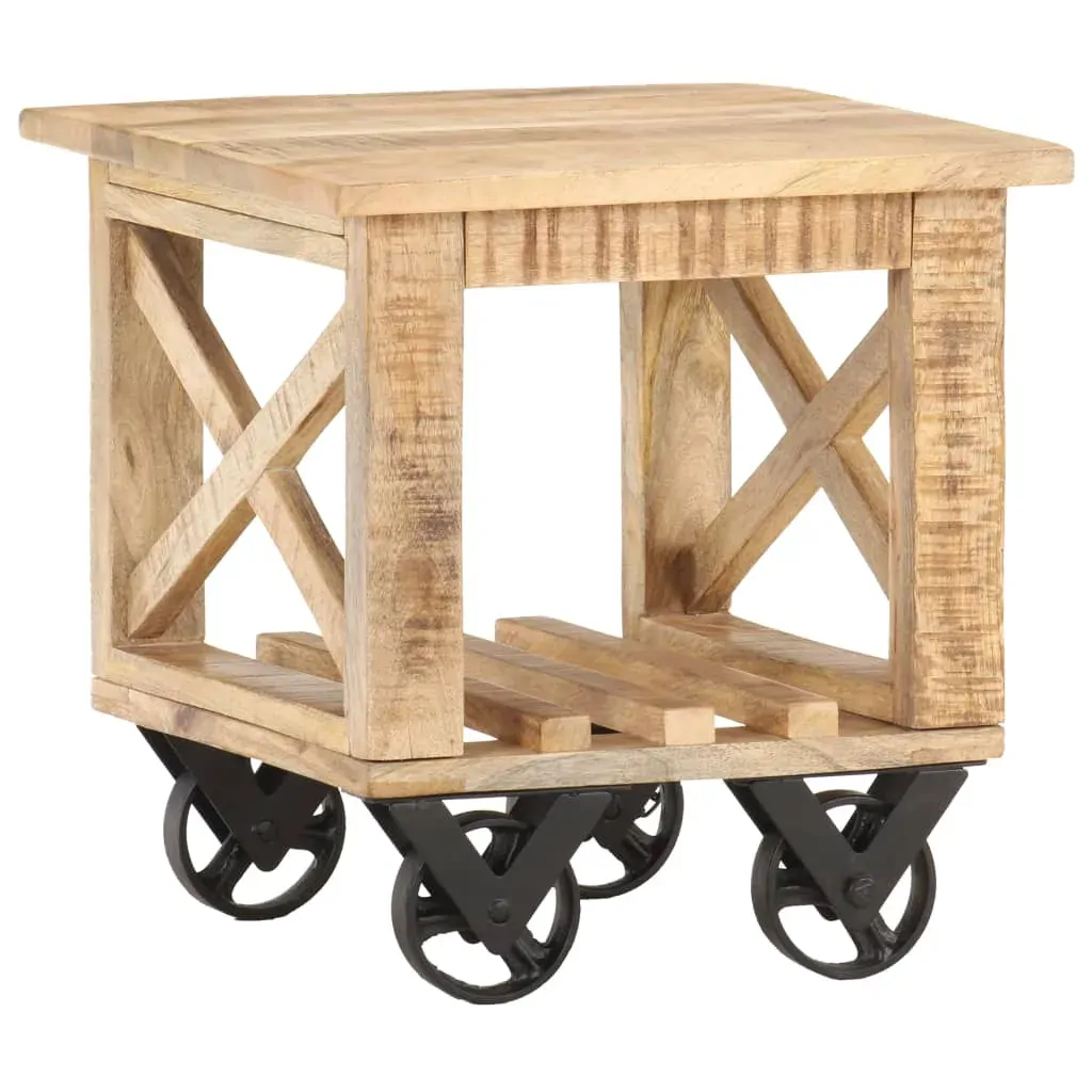 Side Table with Wheels 40x40x42 cm Rough Mango Wood Price